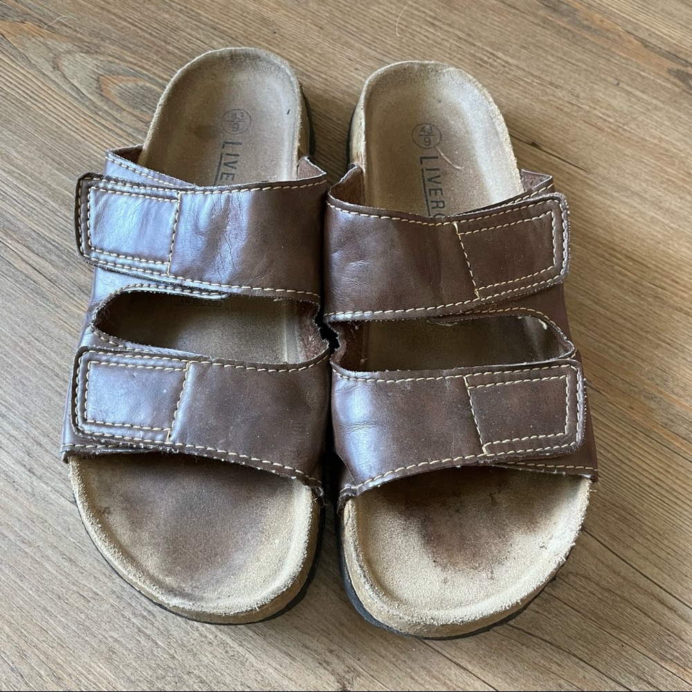 Livergy Sandals Leather Velcro Shoes Slides Size 9 Mens